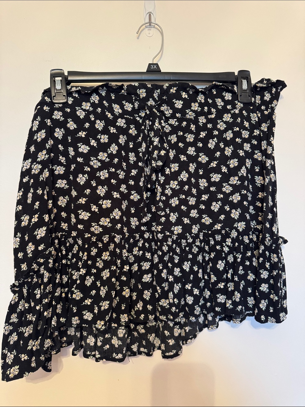 Vanilla Star Black Mini Skirt with White Ditsy Floral Print